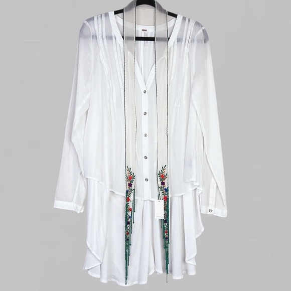 Free People Sisters Of The Moon White Button Down Pleated‎ Blouse Top Tunic S - Picture 10 of 10
